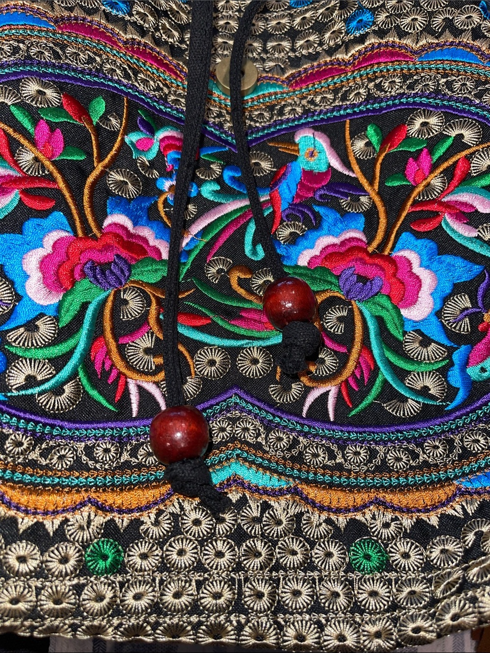 Embroidered Floral Black Drawstring Backpack - Picture 6 of 6
